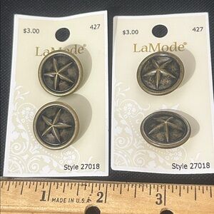 LaMode 2 cards antique gold metal buttons $1 if bundled